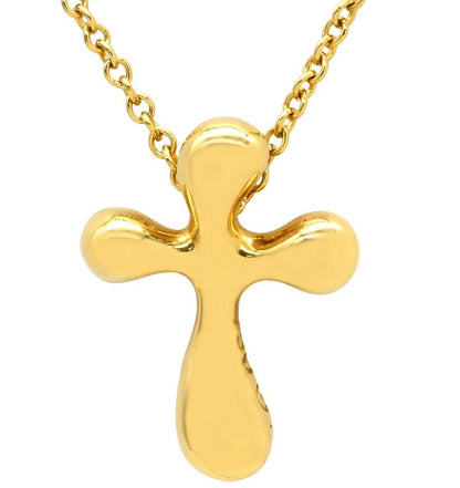 Auth Tiffany & Co 18K Yellow Gold Cross Pendant Necklace Elsa Peretti L 40.5cm