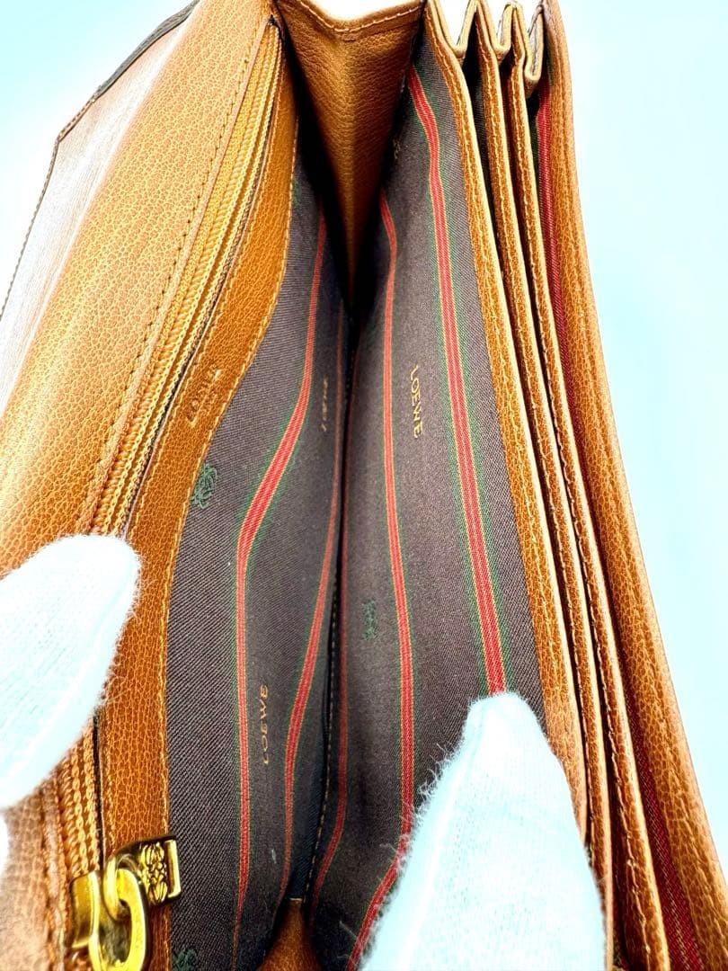 Excellent LOEWE Velázquez Brown Leather Wock Flap Long Wallet Authentic