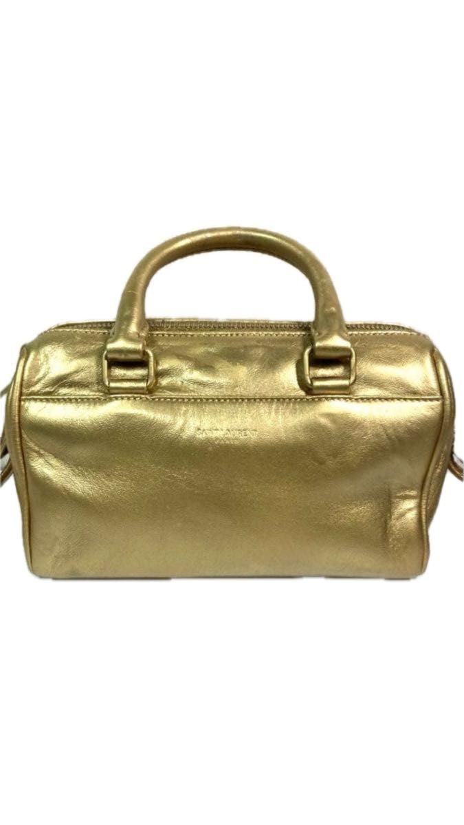 Saint Laurent Baby Duffle Handbag Chain Shoulder Bag 2-Way Gold Leather