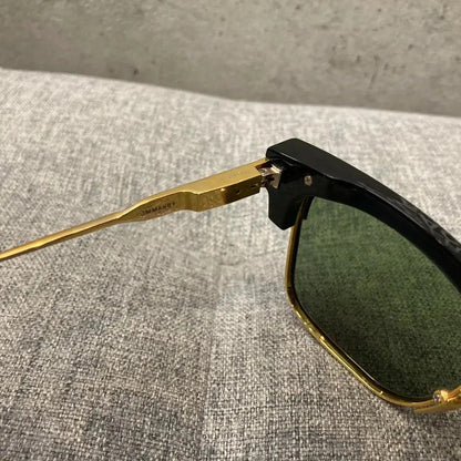 Auth Jacques Marie Mage Apache JMMAH01 Browline Sunglasses Used Gold Black Frame