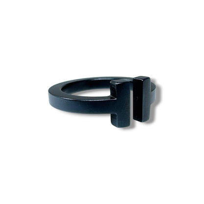 Tiffany & Co Black-coated Stainless Steel T Square Ring Size 49 US 4.75-5