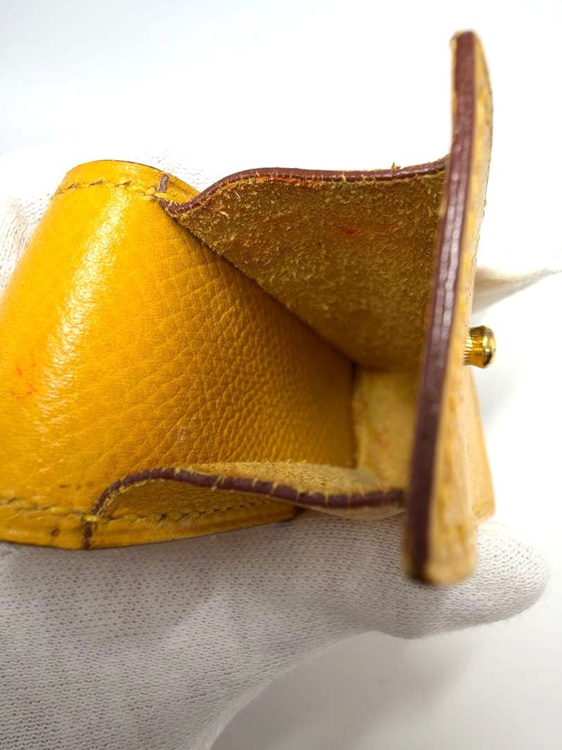 HERMES Lipstick Case Holder Yellow Epsom Leather Gold Hardware France Vintage