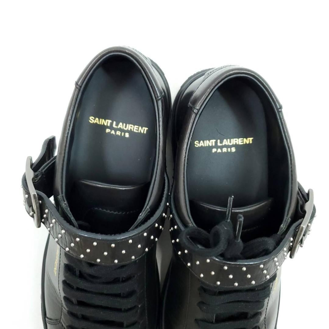Saint Laurent Black Leather Studded Buckle Strap Sneakers EU 34 US 4.5 Unused