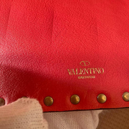 Valentino Garavani Auth Hot Pink Leather Studded Clutch Bag 30x19.5 cm