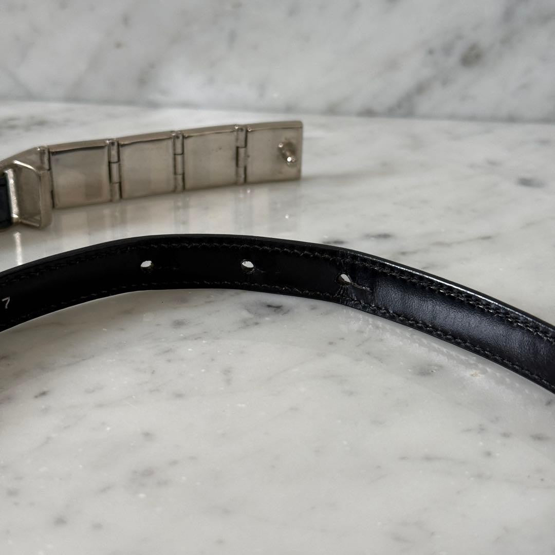 Gucci Navy Leather Logo Buckle Narrow Belt Women Size 75/30
