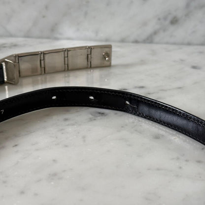 Gucci Navy Leather Logo Buckle Narrow Belt Women Size 75/30