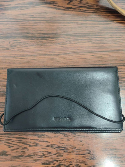 PRADA Leather Notebook Cover Case Black Rubber Band Closure Italy 10x18cm