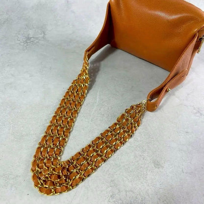 Rare MCM Brown Leather Body Bag Waist Bag Crossbody Gold Hardware Authentic