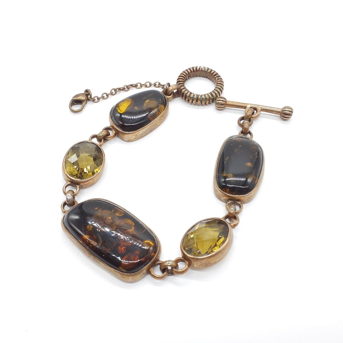 Stephen Dweck Black Amber Olive Quartz Bronze bracelet L 7.9" Used