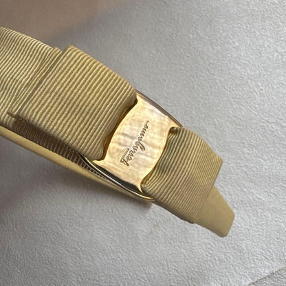 Salvatore Ferragamo Auth Vara Ribbon Canvas Headband Ivory 45 cm 17.7" 3.3 cm