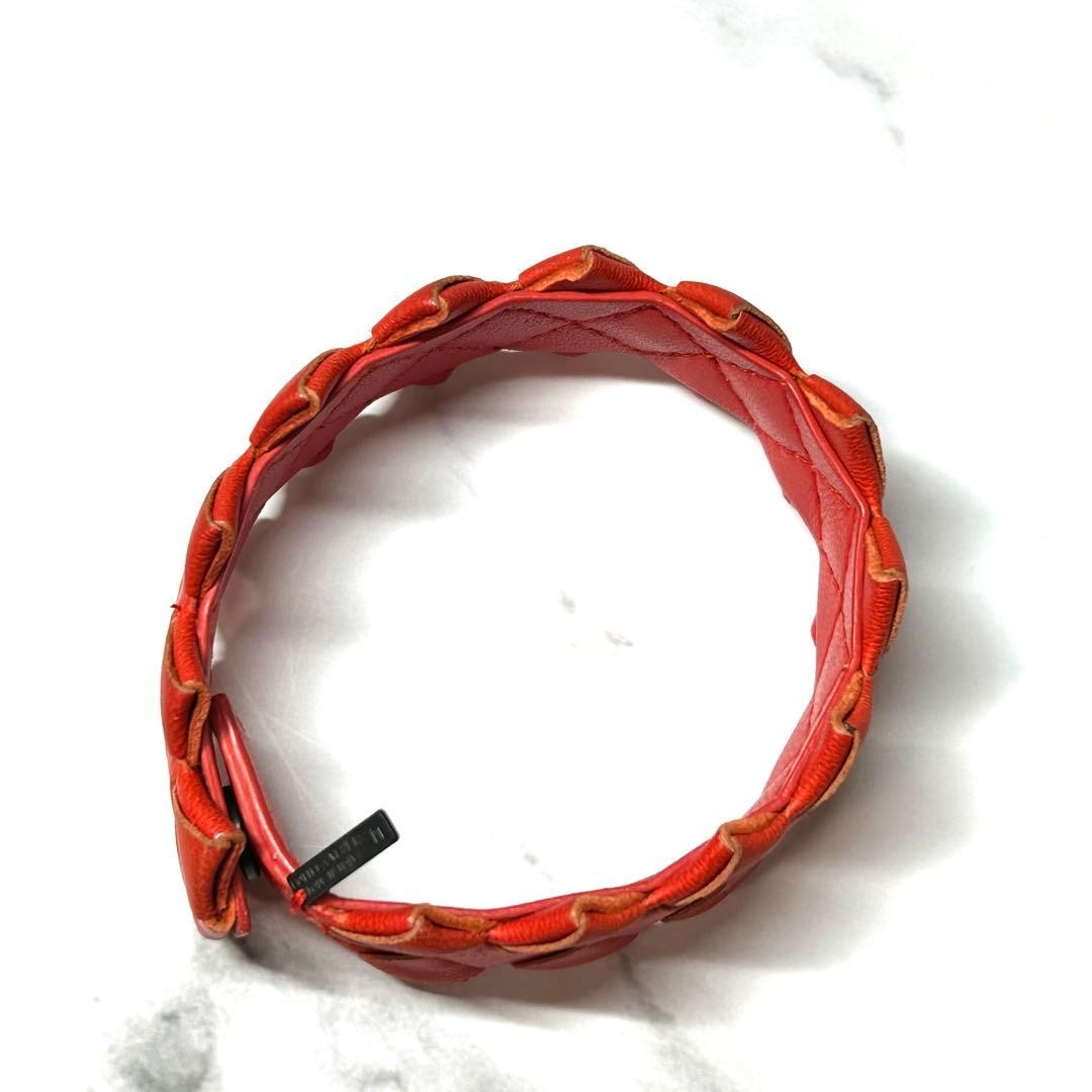 Bottega Veneta Auth Intrecciato Woven Leather Bracelet Red 20.5 cm 8.1" Used