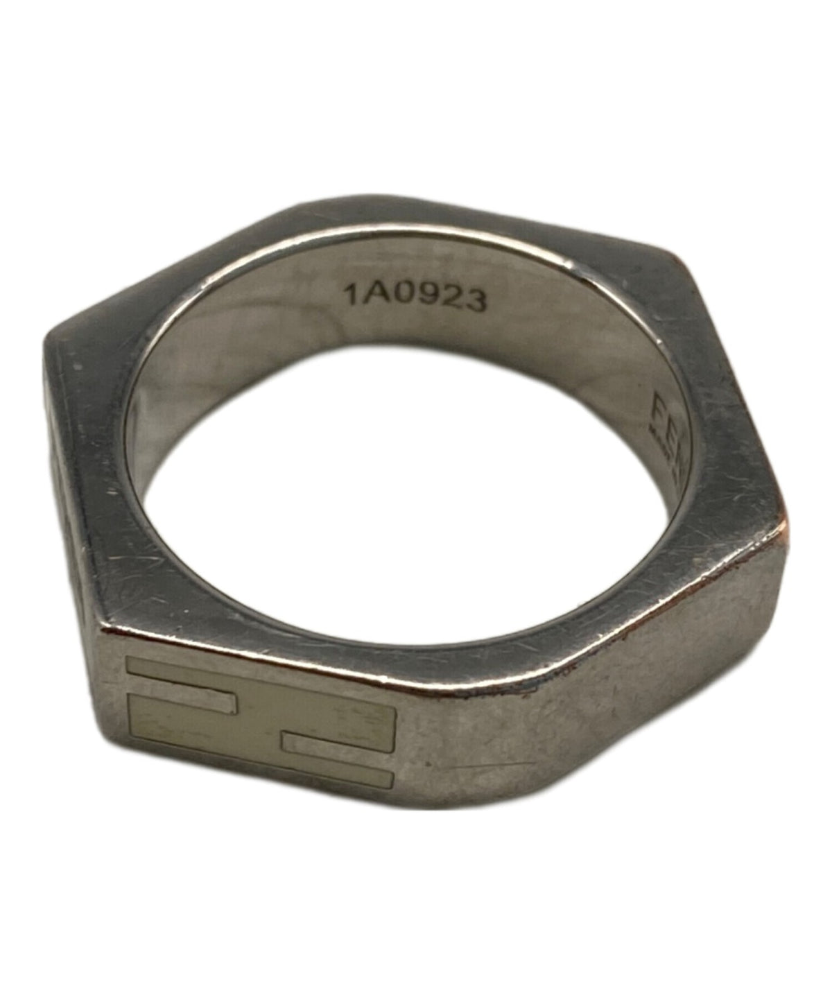 FENDI Zucca Logo Ring Band White x Silver Metal Size XS Mens Accessory 1A0923