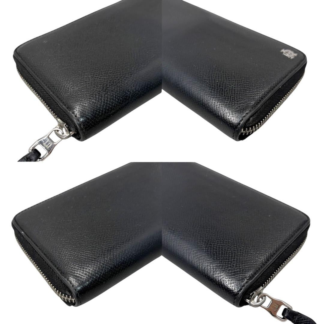 Dunhill Auth Cadogan Black Leather Round Zip Long Wallet 19x10 cm 7.5x3.9" Used