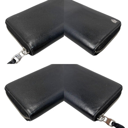 Dunhill Auth Cadogan Black Leather Round Zip Long Wallet 19x10 cm 7.5x3.9" Used