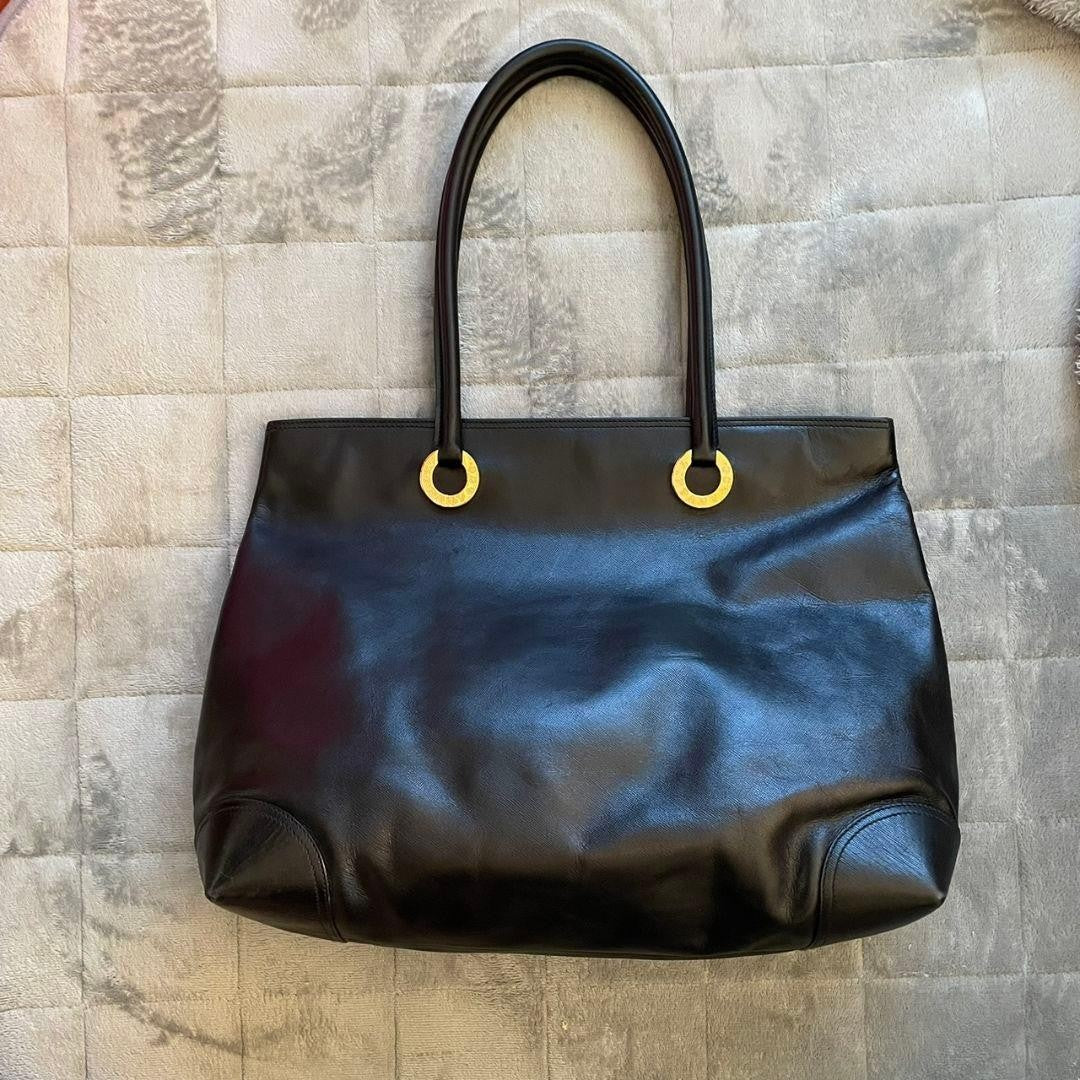 Tiffany & Co Black Leather Tote Shoulder Bag Gold Hardware 41x30x15cm