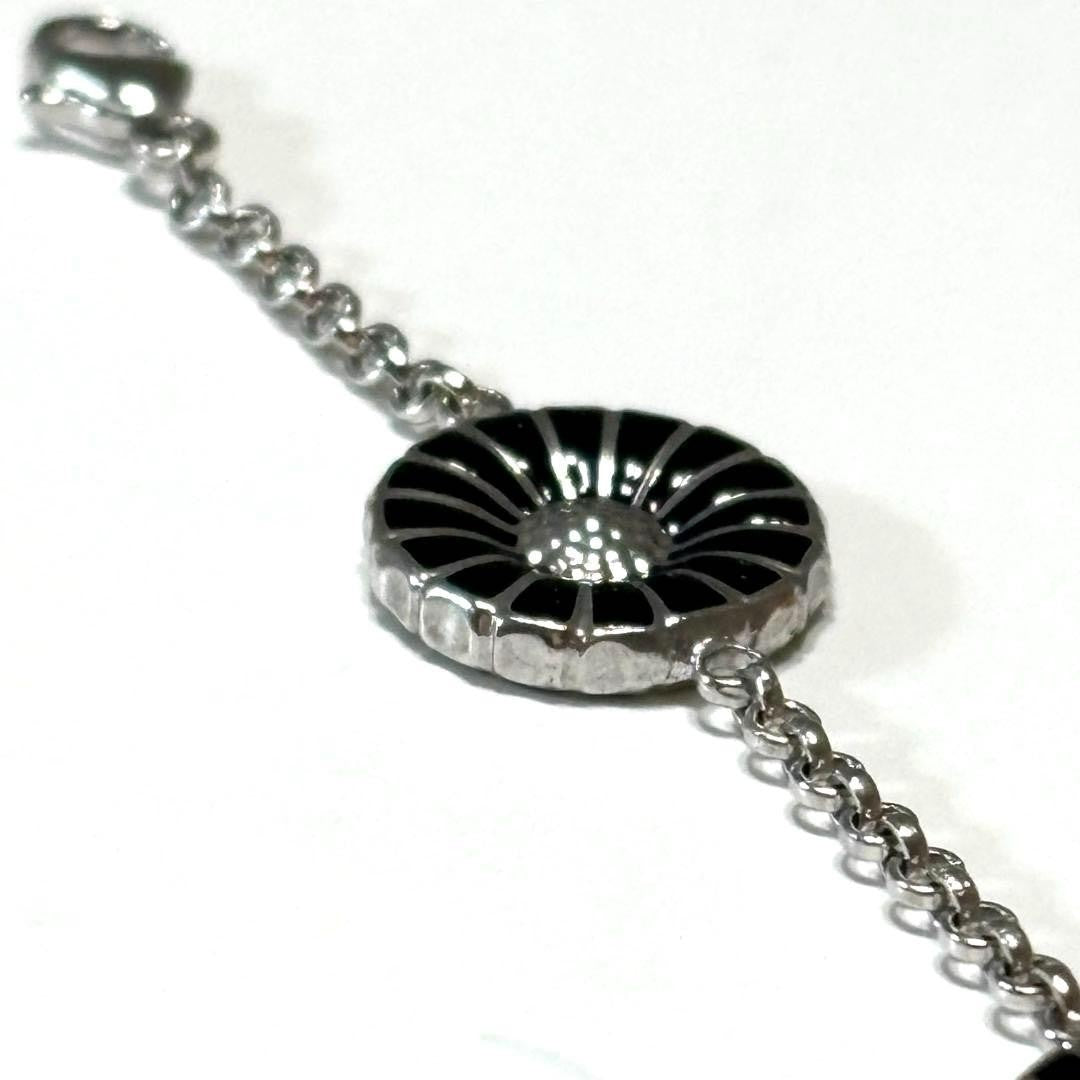 Georg Jensen Sterling Silver 925 Black Enamel Daisy Bracelet L 18.5cm 7.2in