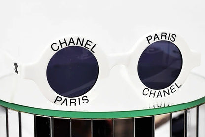 Chanel Auth Sunglasses Round Tortoise Frame White Black Plastic Womens Rare