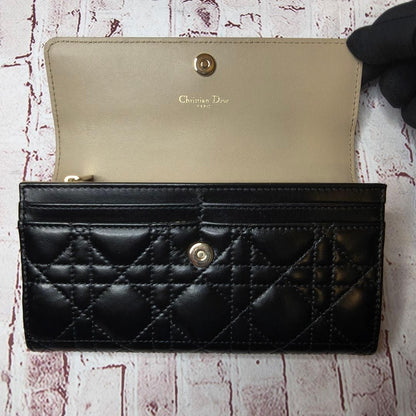 Authentic Christian Dior Canage Dior Caro Orchid Long Wallet Black Leather