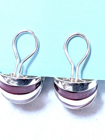 Tiffany & Co. 925 Sterling Silver Red Enamel Shell Shrimp Hoop Clip On Earrings