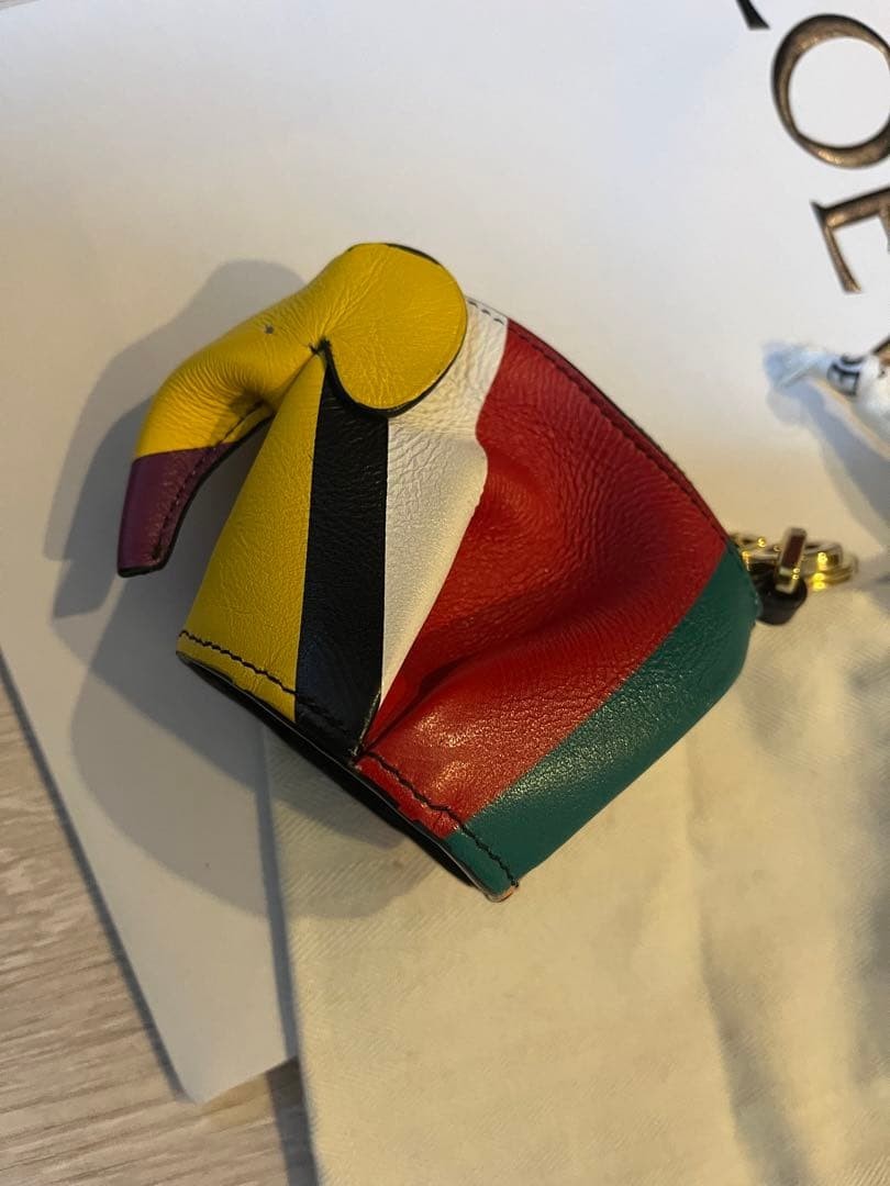 Auth LOEWE Leather Elephant Bag Charm Keyring Mini Pouch Coin Case Multicolor