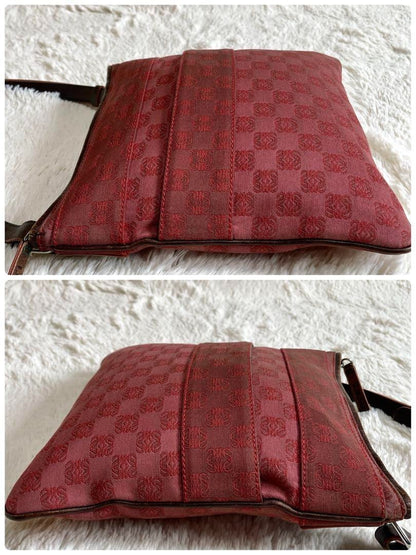 Loewe Repeat Anagram Shoulder Bag Canvas Leather Red Used From Japan