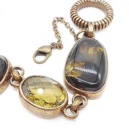 Stephen Dweck Black Amber Olive Quartz Bronze bracelet L 7.9" Used
