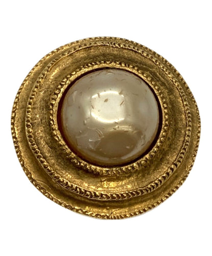 CHANEL Vintage Clip-On Earrings Faux Pearl Gold Tone Round 2.8cm France 90s CC