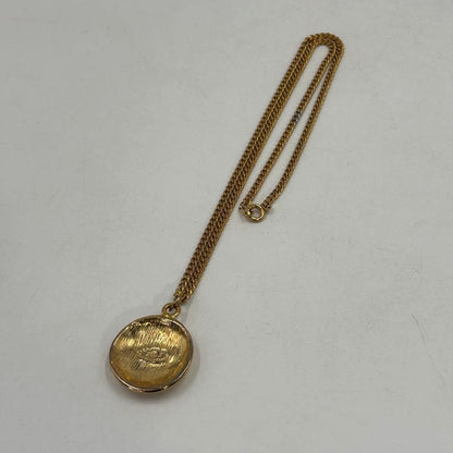 CHANEL Coco Mark Pendant Necklace Gold Tone Vintage Jewelry Round Medallion