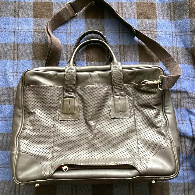Bill Amberg 2Way Business Bag Briefcase Olive Perforated Leather China Men's
