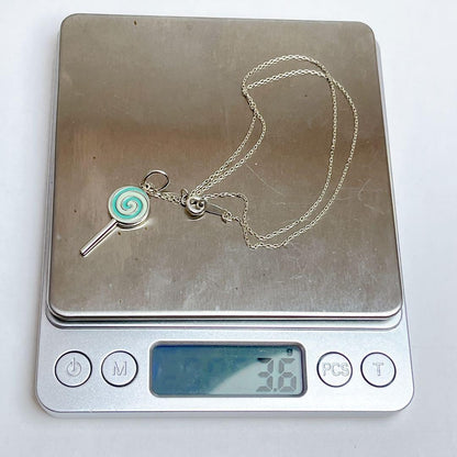 Tiffany & Co. Silver 925 Lollipop Candy Blue Enamel Pendant Top Charm Used