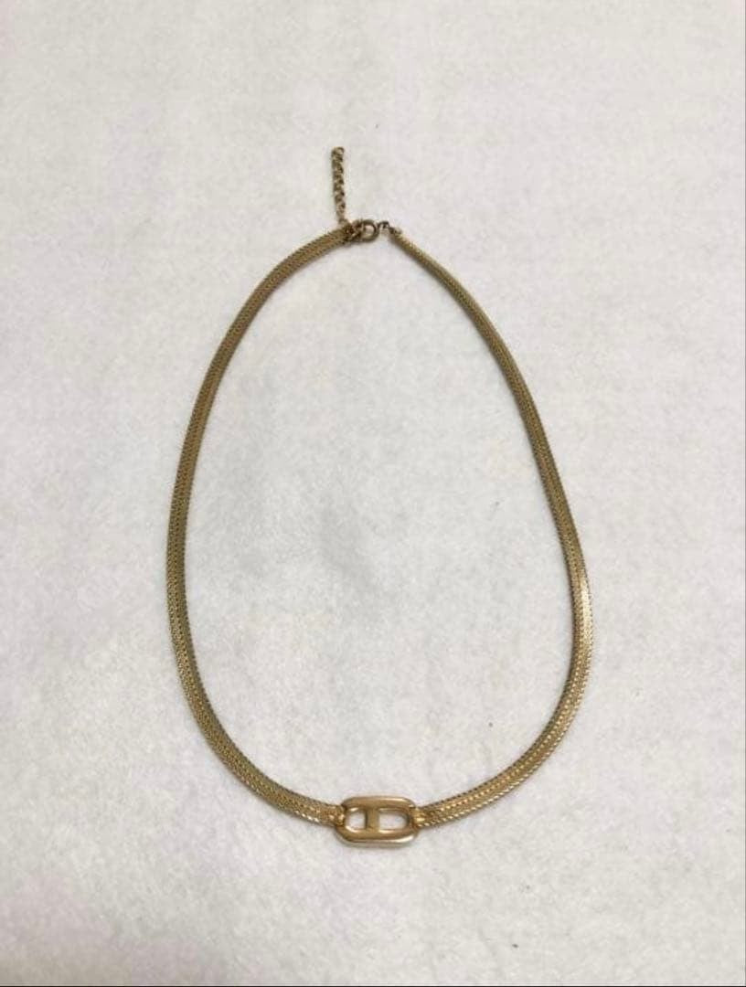 Christian Dior Gold Plated CD Logo Choker Necklace Mesh Chain L 15.3in