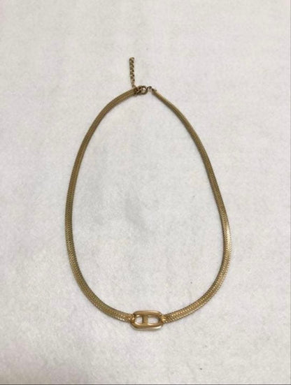 Christian Dior Gold Plated CD Logo Choker Necklace Mesh Chain L 15.3in