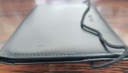 PRADA Leather Notebook Cover Case Black Rubber Band Closure Italy 10x18cm