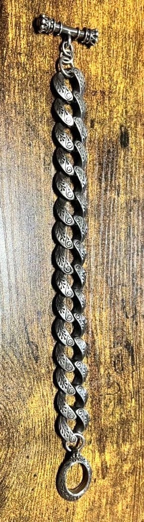 KING BABY Studio Silver 925 Engraved Curb Chain Toggle Bracelet Men Auth Used
