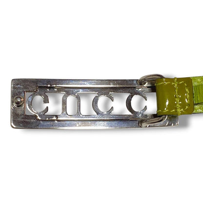 Gucci Silver Tone Logo Buckle Green-toned olive Patent Leather Narrow Belt