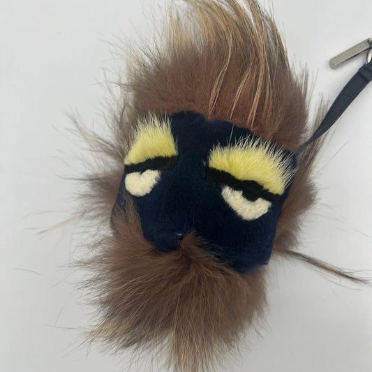 FENDI Bag Bugs Eye Monster Fur Charm Key Chain Black Brown Yellow Authentic