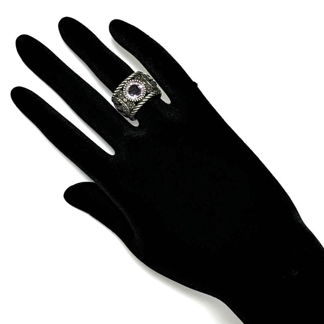GUCCI Silver 925 Interlocking G Flower Light Purple Crystal Stone Ring US 6.25