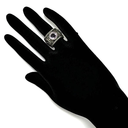 GUCCI Silver 925 Interlocking G Flower Light Purple Crystal Stone Ring US 6.25