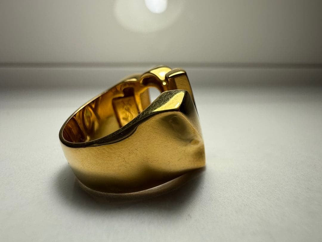 Yves Saint Laurent YSL Cassandra Logo Gold Tone Ring Size 53.5 US 6.5 Excellent