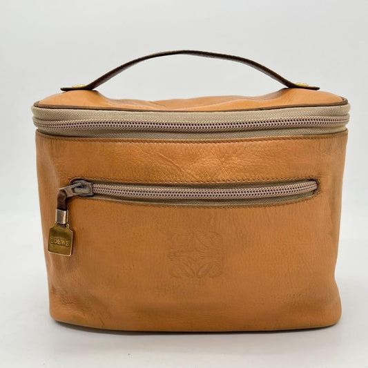 Loewe Anagram Vanity Pouch Handbag Brown Leather Cosmetic Case