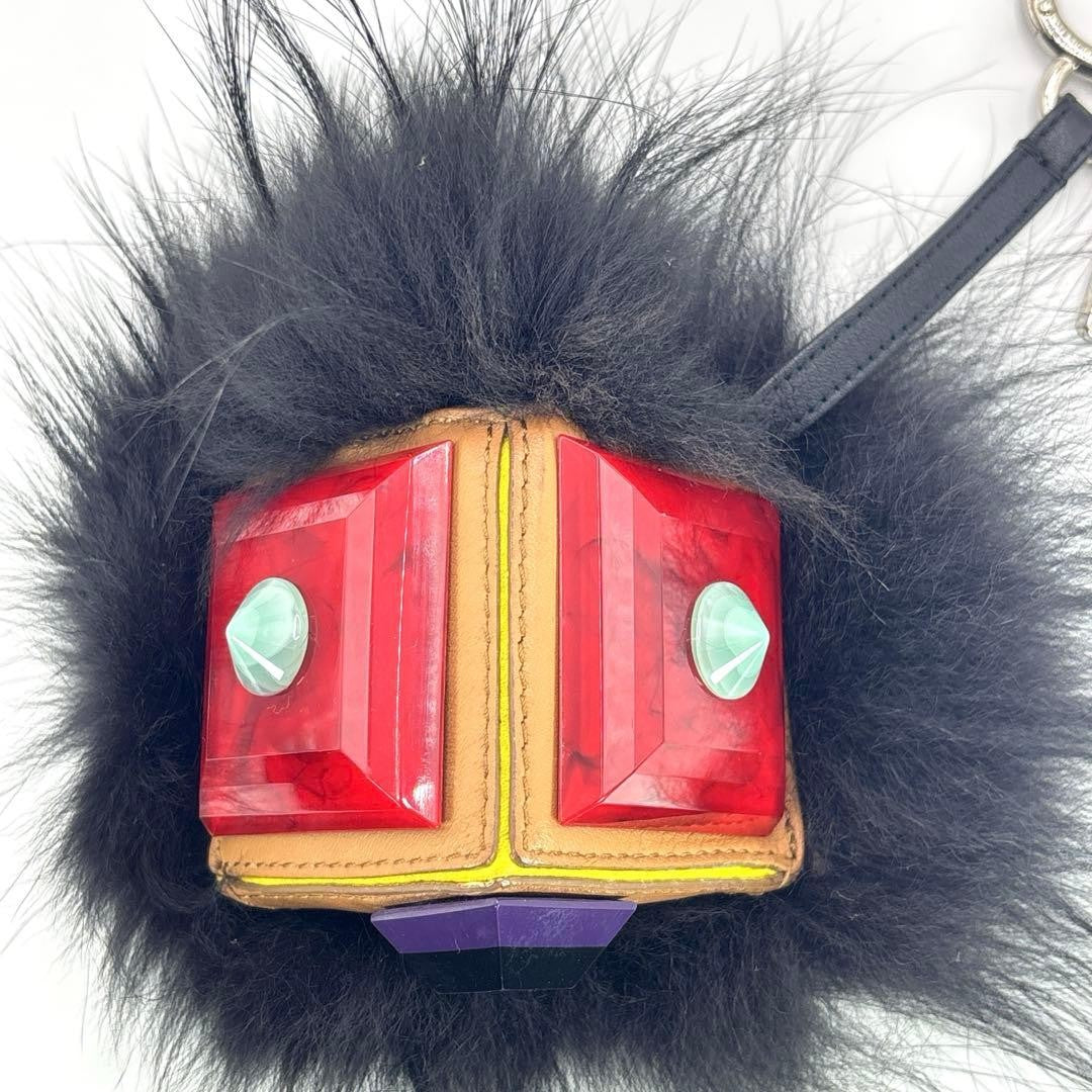 Authentic Fendi Monster Bugs Eye Black Fur Bag Charm Key Chain Ring