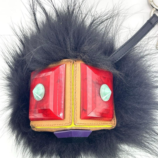 Authentic Fendi Monster Bugs Eye Black Fur Bag Charm Key Chain Ring