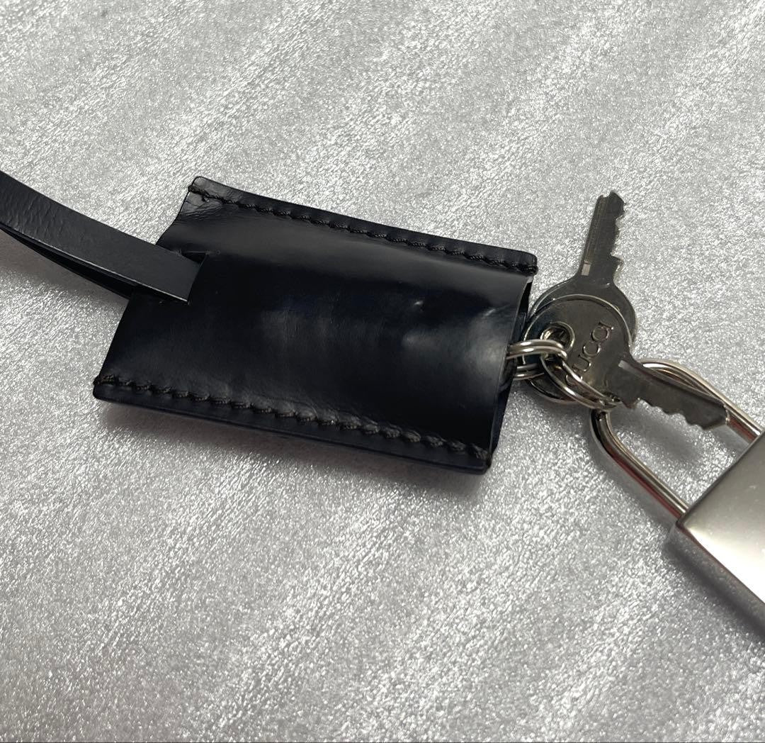 Authentic Gucci Black Leather Clochette Padlock Cadena 2 Keys Set  Bag Charm