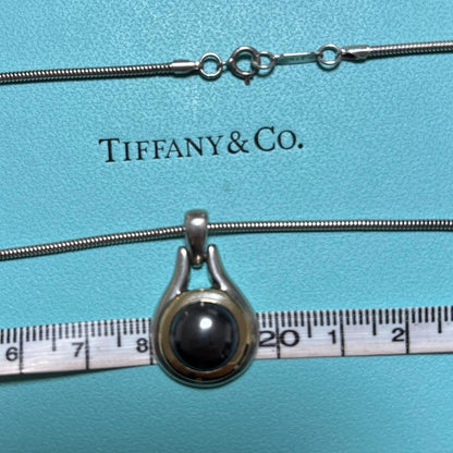 Tiffany & Co 1999 Hematite Silver 925 & 18K Gold 750 Wire Necklace Pendant Used
