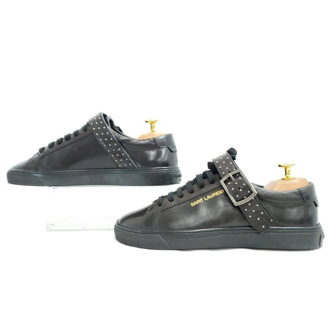 Saint Laurent Black Leather Studded Buckle Strap Sneakers EU 34 US 4.5 Unused