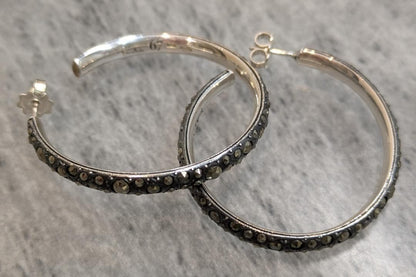 Pomellato 67 Hoop Earrings Marcasite Rhinestone Sterling Silver 925 With Box