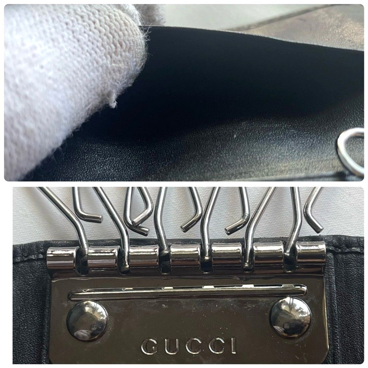 GUCCI GG Canvas Leather 6-Key Case Holder Black Unisex Small Authentic Italy