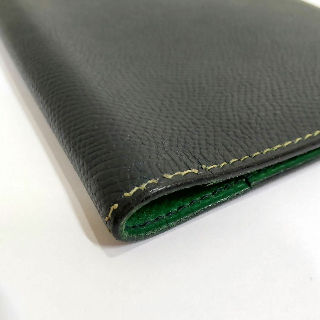 HERMES Agenda Cover Notebook Case Green Black Epsom Leather Made in France