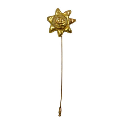 Christian Lacroix Sun Motif Gold Pin Brooch 4x4cm 1.6x1.6" 16cm 6.3" Used VTG