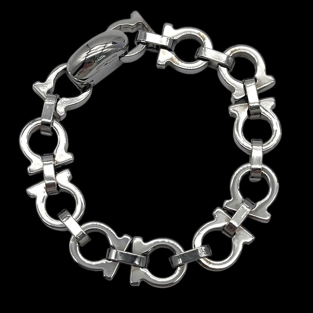 Salvatore Ferragamo Silver Tone Metal Gancini Chain Bracelet L 18.5cm 7.3in